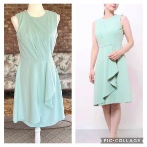 Calvin Klein Dress Mint Green Cascading Ruffle Sleeveless 4 Cocktail Party